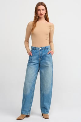 Hoch taillierte weit geschnittene Baumwoll-Denim-Jeans