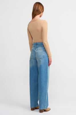 Hoch taillierte weit geschnittene Baumwoll-Denim-Jeans