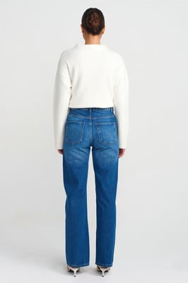 Hochgeschnittene Gerade Baumwolljeans