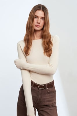 Damen Rippstrick Boot-Neck Slim-Fit Pullover