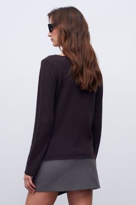 Kaschmir-Rippboot-Ausschnitt-Pullover