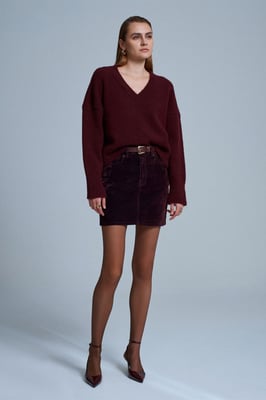 Damen V-Ausschnitt Rippstrickpullover