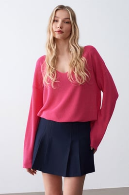 Damen V-Ausschnitt Rippstrickpullover