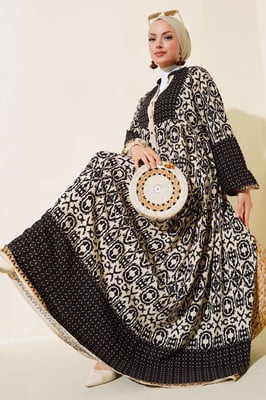 Gemustertes V-Ausschnitt Maxikleid