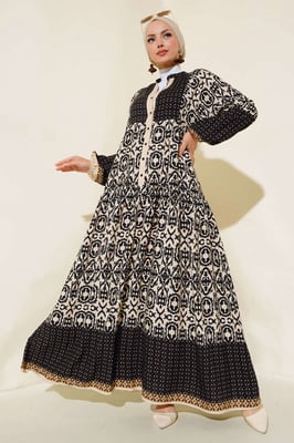 Gemustertes V-Ausschnitt Maxikleid