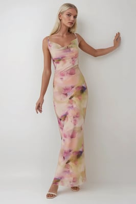 Bedrucktes Bodycon-Maxikleid aus Tüll