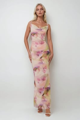 Bedrucktes Bodycon-Maxikleid aus Tüll