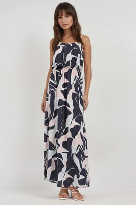 Maxikleid mit quadratischem Ausschnitt und Print