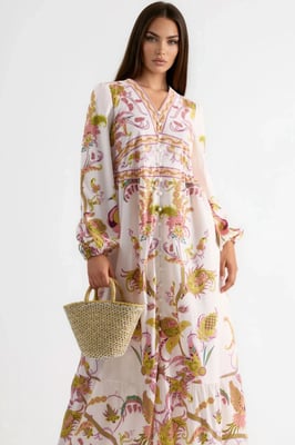 Gürteltop Maxi-Kleid mit V-Ausschnitt