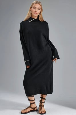 Polokragen Rippstrick-Midi-Strickkleid