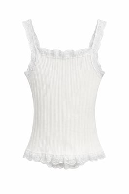 Taillierte ärmellose Spitzen-Rippenbluse mit Knöpfen