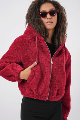 Crop Plüsch Reißverschluss-Front-Hoodie