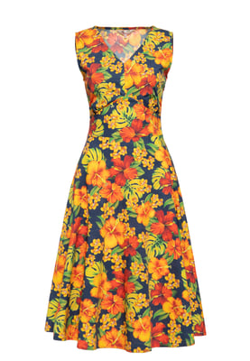 Queen Kerosin Damen Swingkleid Hibiskus