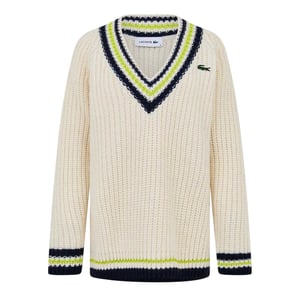 Lacoste - Pullover Top für Damen, V-Ausschnitt, leger (Cremefarbe/Schwarz)