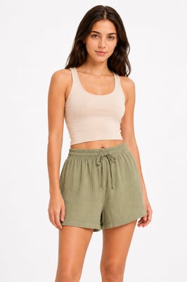 Hochtaillierte Texturierte Weite Shorts