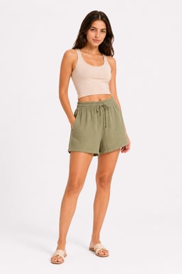Hochtaillierte Texturierte Weite Shorts