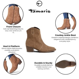 Tamaris Damen Camel Brown Wildleder Cowboy Western Knöchelstiefel – 25702-41