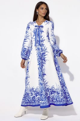 Bedrucktes V-Ausschnitt Maxikleid mit Bindedetail
