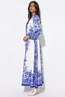 Bedrucktes V-Ausschnitt Maxikleid mit Bindedetail