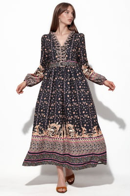 Blumen-Midi-Kleid mit Gürtel