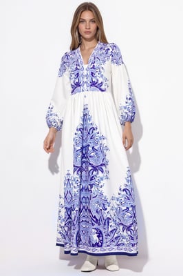Paisley A-Linien-Maxikleid mit Bindegürtel