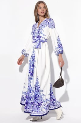Paisley A-Linien-Maxikleid mit Bindegürtel