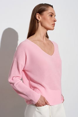 Damen V-Ausschnitt Rippstrickpullover