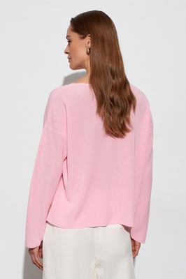 Damen V-Ausschnitt Rippstrickpullover