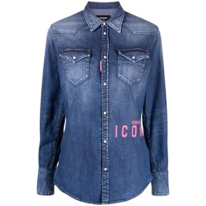 Dsquared2 Icon Print Western Denim Blaues Hemd
