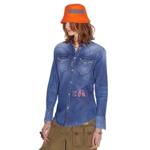 Dsquared2 Icon Print Western Denim Blaues Hemd