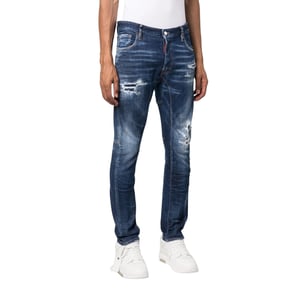 Dsquared2 Tikdy Biker Jeans Worn Reinforced Wash Blue Jeans
