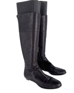 Jimmy Choo London Knielange Stiefel aus braunem Kalbsleder