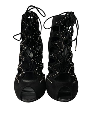 Alexander McQueen Cut-Out Nieten Schnürstiefel aus schwarzem Wildleder