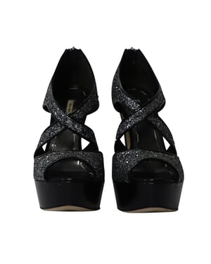 Miu Miu Plateau-Heels in Silber-Glitzer
