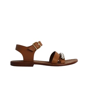 Marni mit Juwelen verzierte flache Sandale aus brownem Leder