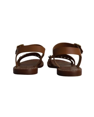 Marni mit Juwelen verzierte flache Sandale aus brownem Leder