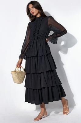 A-Linien Maxikleid mit Rundhalsausschnitt und Knöpfen