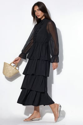 A-Linien Maxikleid mit Rundhalsausschnitt und Knöpfen
