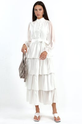 A-Linien Maxi-Kleid mit Rundhalsausschnitt und Knöpfen