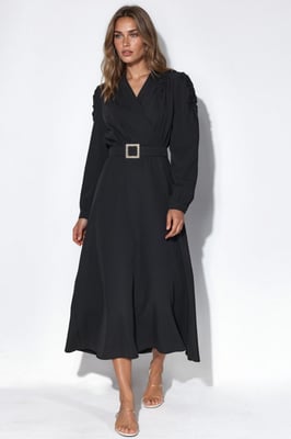 Gürtel-A-Linie Midi-Kleid
