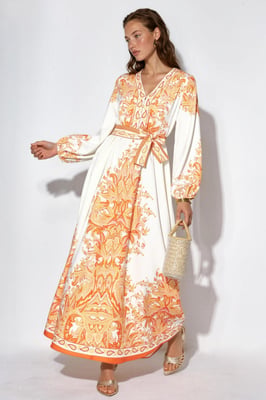 Paisley A-Linie Maxi-Kleid mit Bindegürtel