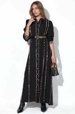 Leopardenmuster Maxi Hemdkleid