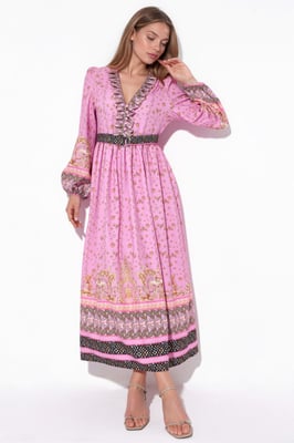 Blumen-Midi-Kleid mit Gürtel