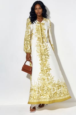 Bedrucktes V-Ausschnitt Maxikleid mit Bindegurt