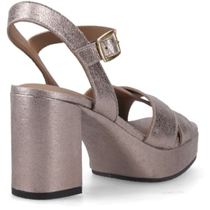 Hush Puppies Ophelia Leder Absatz Wildleder Damen Sandalen in Silber Slim Fit