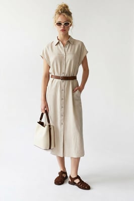 Gürtel-Midi-Hemdkleid