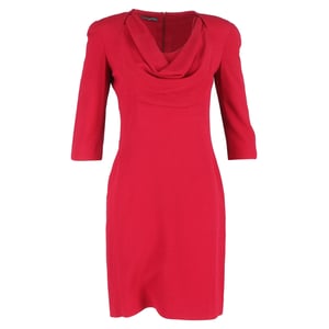 Alexander McQueen 3/4-Ärmel-Kleid mit Wasserfallausschnitt, knielang, aus roter Wolle