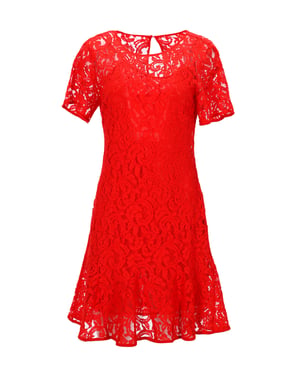 Michael Kors Minikleid mit kurzen Ärmeln aus roter Viskosespitze