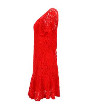Michael Kors Minikleid mit kurzen Ärmeln aus roter Viskosespitze
