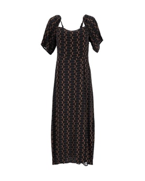 Reformation bedrucktes Midikleid aus schwarzer Viskose